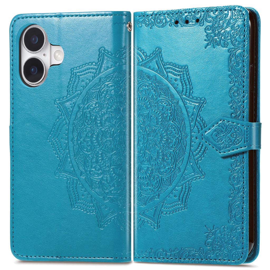 For iPhone 16 Plus Case Mandala Embossed Design Leather Wallet Phone Cover