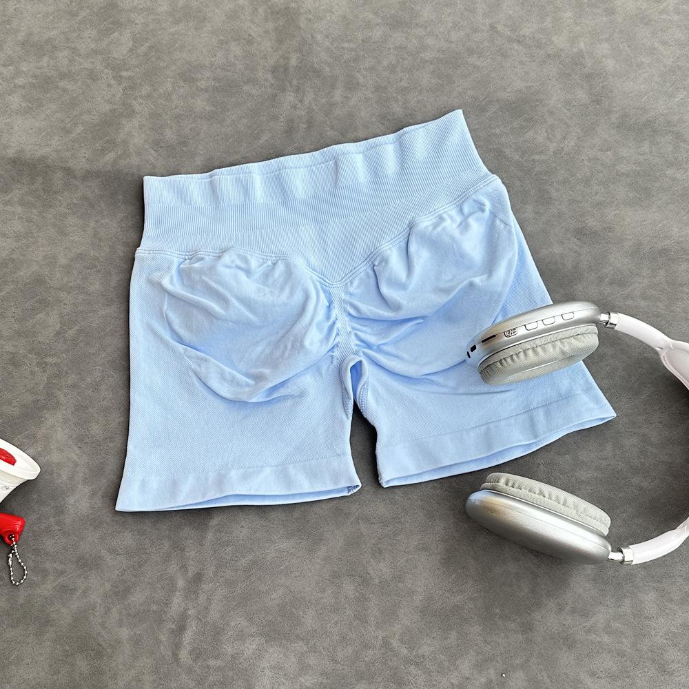 Pantalones Cortos de Yoga DF: 50 Colores, Cintura Original Fruncida de Tres Secciones, Levanta Glúteos, Tiro Bajo, Pantalones de Fitness sin Costuras de Tres Puntos
