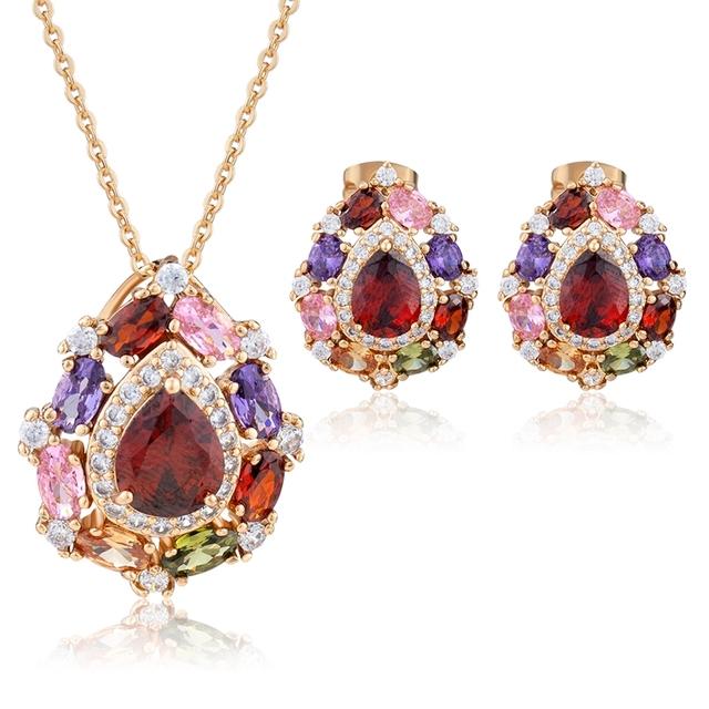 

Ювелирные изделия Женские ожерелья и серьги, комплект из высококачественных аксессуаров класса люкс с изысканным цирконием цвета шампанского, модные ювелирные изделия Cubic High Wholesale 40cm