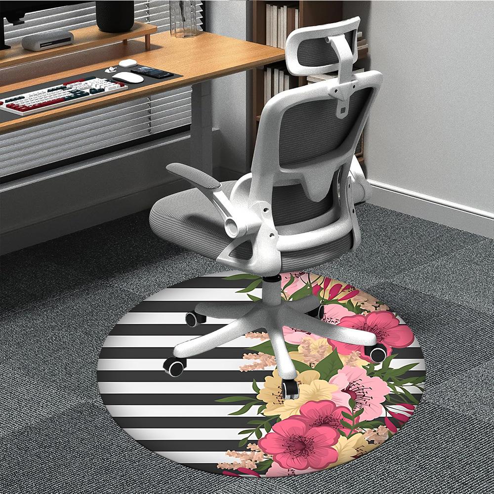 

1PC Floral Stripes Chair Carpet for Office, Indoor Non-Slip Washable Carpet, Soft Comfortable Mat For Office Room yy250930221 80cm by 80cm