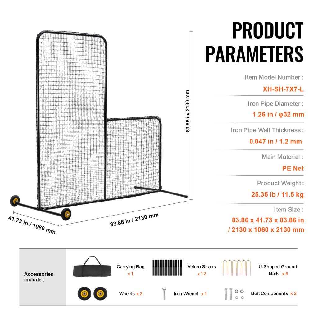 SucceBuy L Screen Baseball for Batting Cage 7x7 ft Softball Safety Screen Body Protector Portable Batting Screen with Carry Bag
