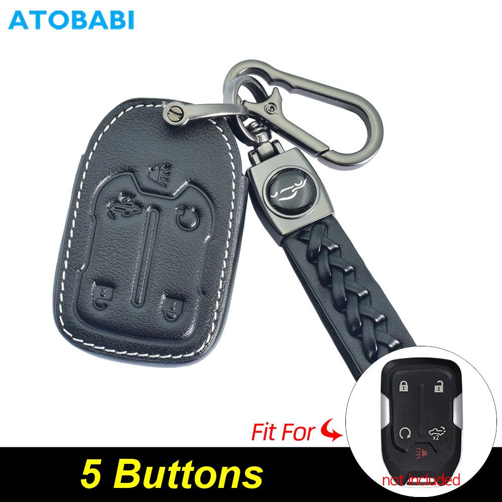 Leather Car Key Case Smart Remote Control Fobs Cover For Gmc Terrain Acadia Sierra Yukon Chevrolet Silverado Suburban Tahoe