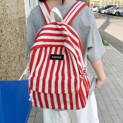 High-value College Style Striped Backpack for Junior High School Students, Casual, Simple, Lightweight and Large-capacity Backpack.
