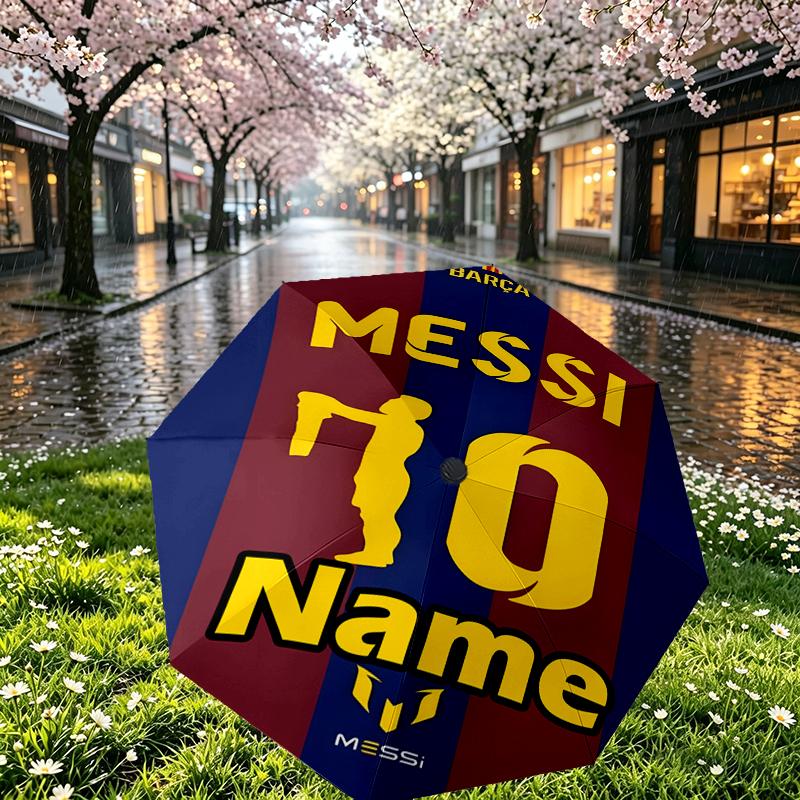Custom Name Personalized Lionel Messi Print Umbrella, Auto Open Close, 8‑Rib Sturdy Frame, Commute Camping Hiking Use, Birthday Gift