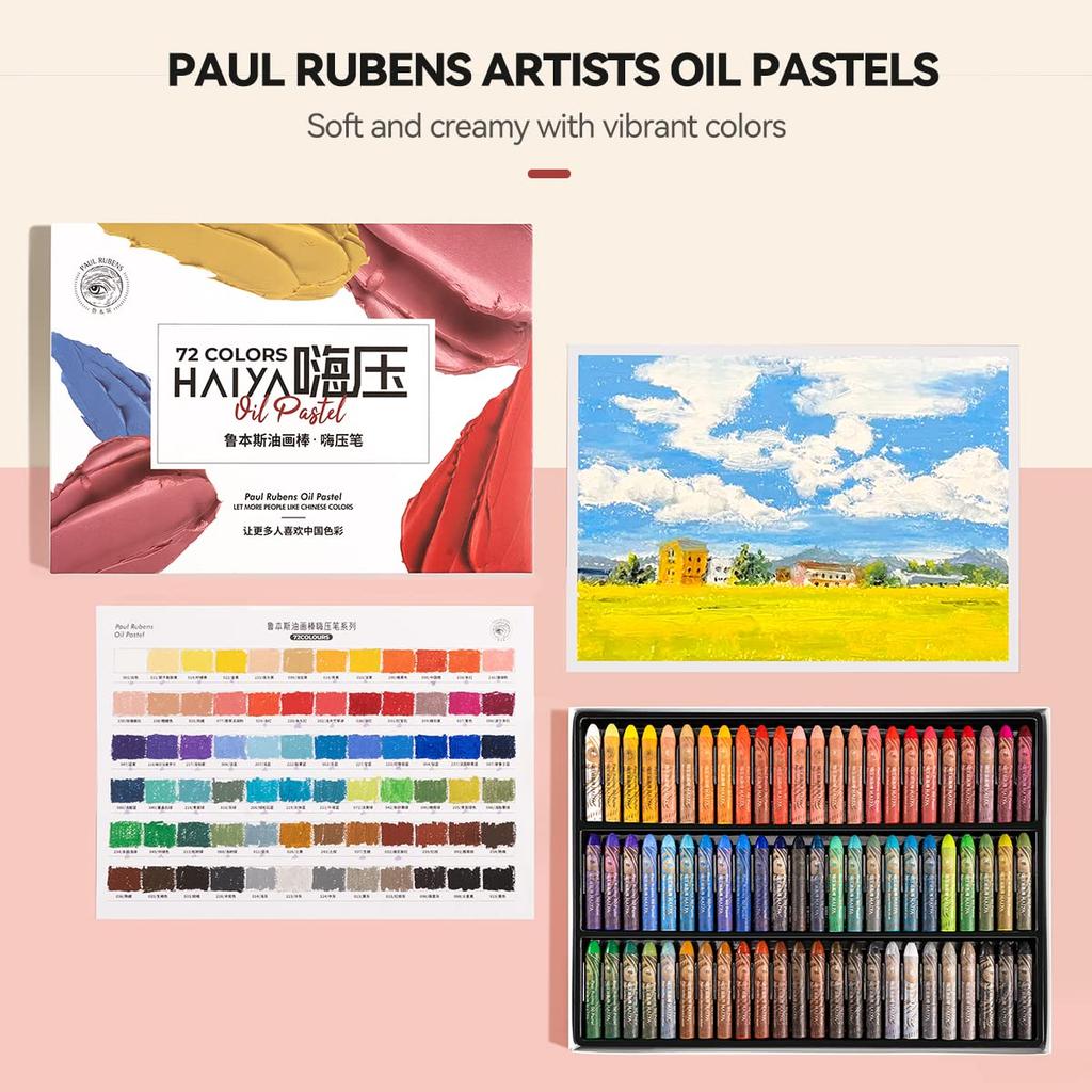 Paul Rubens Oil Pastels 72-Color Set - Vibrant colors, ultra-soft and creamy texture, easy blending - Bullet head shape, ideal for drawing, painting,