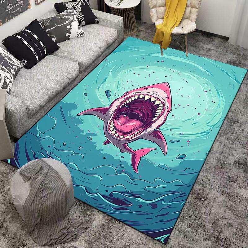 Fierce Shark Printed Rug, Ocean Style Home Decor Suitable for use as an anti-slip game mat for living room and bedroom sofas