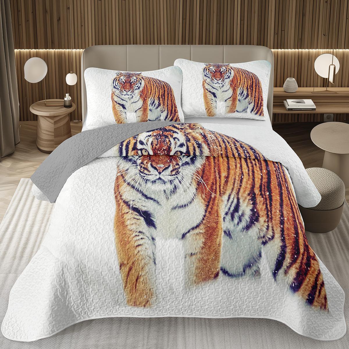 

Tiger Quilt Set Twin King Size Wild Animal Print Bedding Western Farmhouse Coverlet for Women EU Single 135x200cm