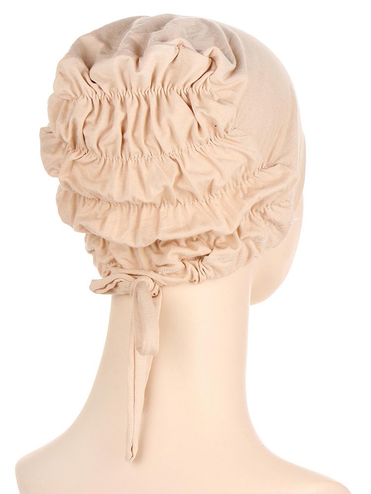 Fashion Muslim Hijab Cap Women's Ruffled Stretch Cotton Under Scarf Turban Caps Tie Strap Lining Satin Silk Islam Headscarf