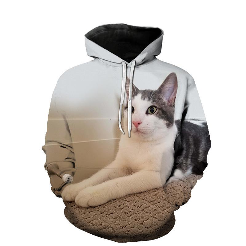 Autumn Cute Cat Pattern 3D Printed Hoodies Fashionable Casual Sports Long Sleeved Men's Hooded Sweatshirts