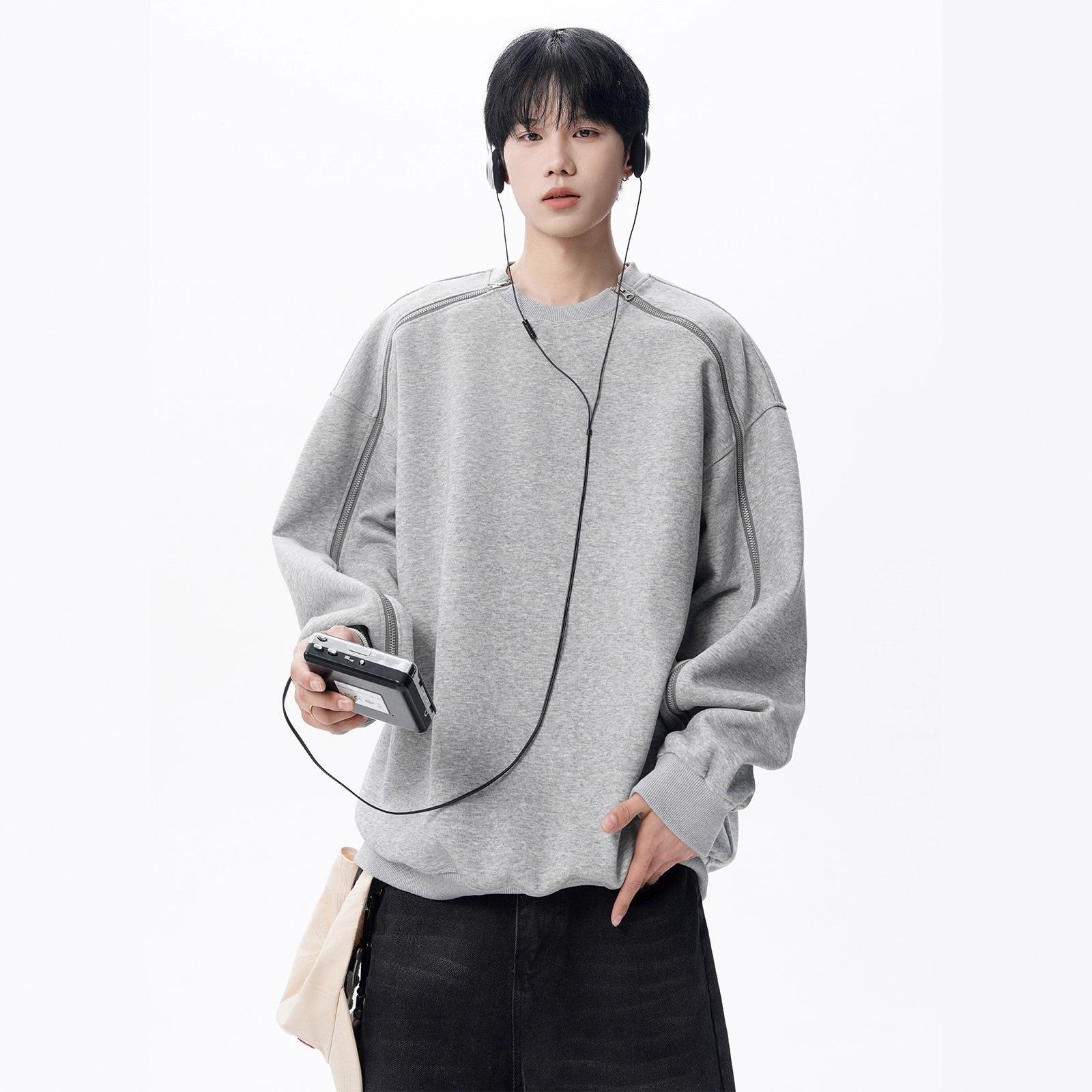 

Американский дизайн на молнии, свитер с круглым вырезом, мужской, осенний, уличный, модный, спортивный, базовый топ XXXL серый