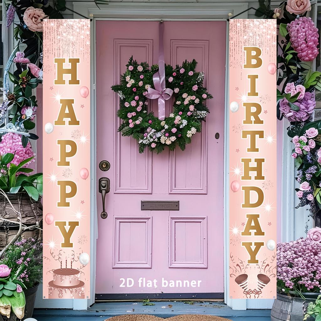Happy Birthday Door Banner Rose Golden Welcome 1 Pair Indoor Outdoor Decor