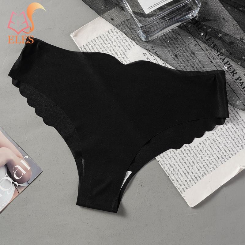 Summer Ice Silk Sexy Pure Colour Wavy Edge T-Shape Lingerie Briefs Women's Low Waist Light Transparent Underwear Panties