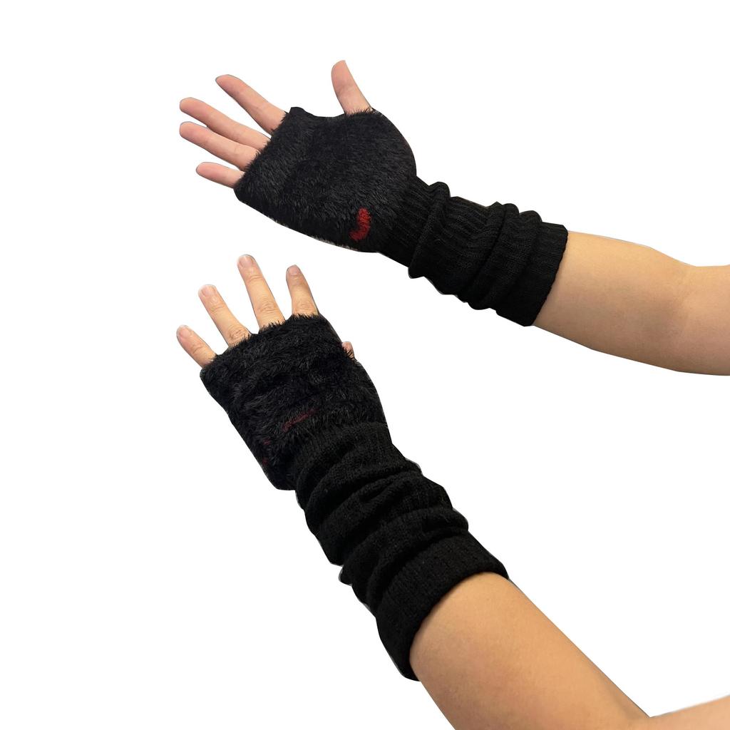 Y2K Fingerless Gloves for Women Fashion Knitting Arm Sleeves Decorative Gloves for Teens Girl Casual Plush Hand Gloves