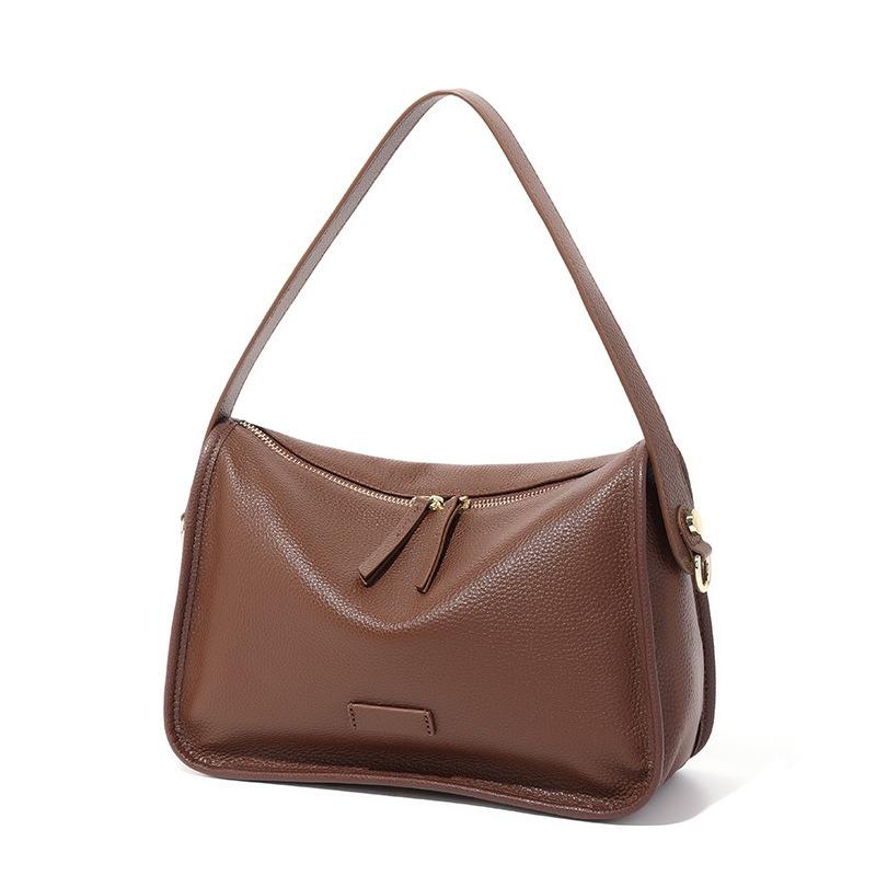 First layer cowhide bag women's new leather pillow bag retro simple and versatile shoulder bag commuter armpit bag