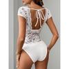 Sexy Slim Fit High Waist V Neck Lace Sleeveless White Women Jumpsuit