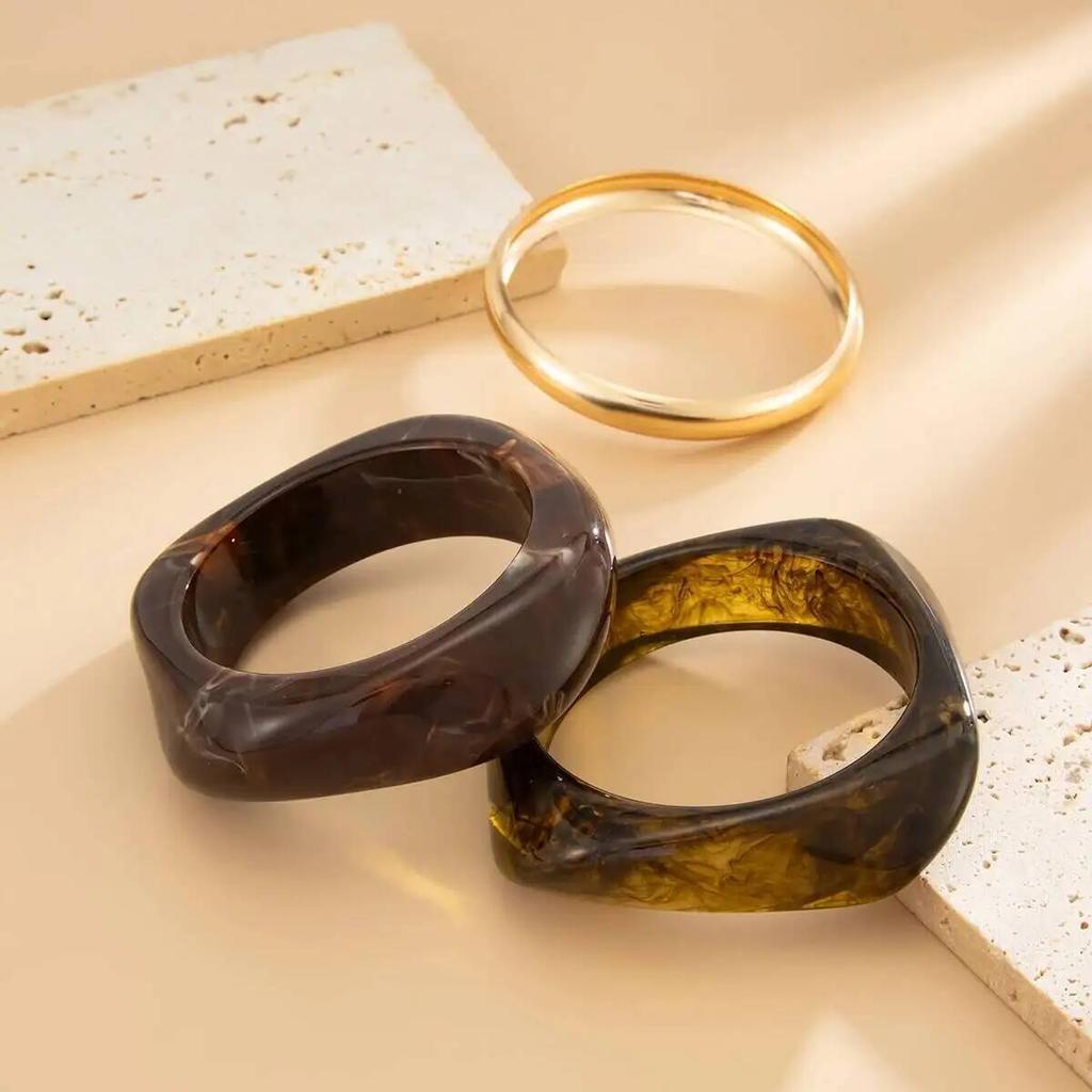 SHIXIN 3 Styles Retro Brown Irregular Resin Wide Bracelets for Women Boho Stackable Thick Acrylic Bracelet Bangles Jewelry Gift