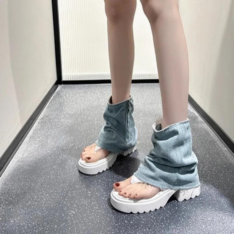 Fashion 2025 Summer Side Zipper Women's Boots Fashion Cowboy Sandal Boots Open-Toe Thick Platform Casual Best Seller Sandal Bootszapatos