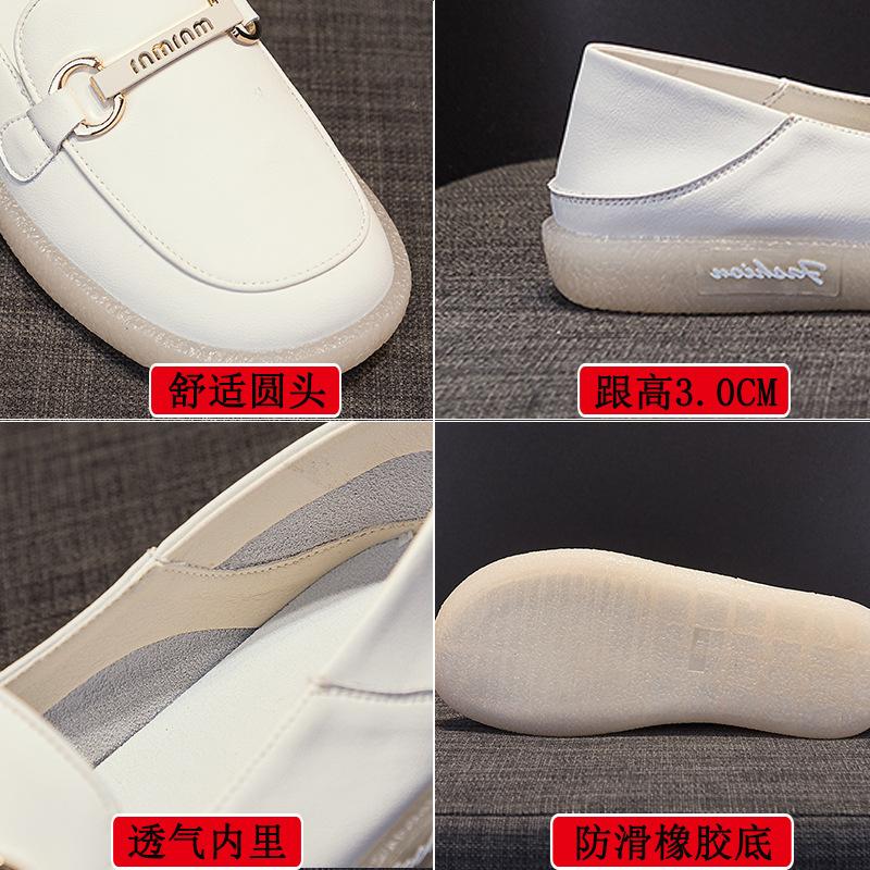 Leather soft leather women's new beef tendon soft sole shallow mouth lazy shoes flat sole large size women's Doudou shoes