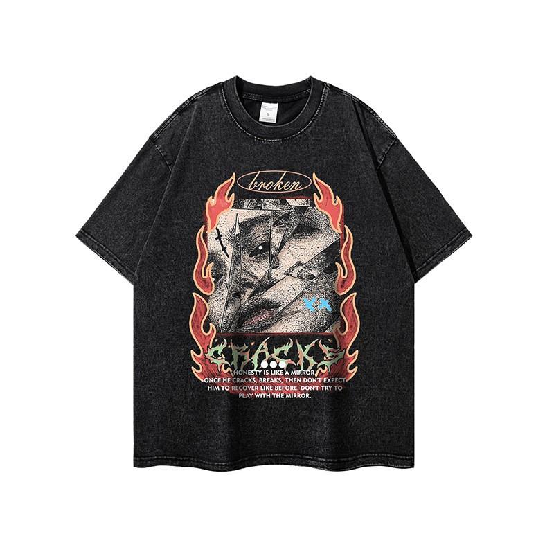 Unisex Oversized Cotton Graphic Tee Streetwear Hip Hop Print T-Shirt Loose Fit Fall