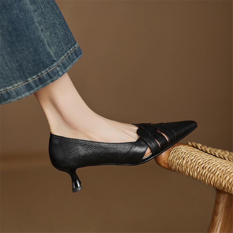 Fashion New Spring/autumn Genuine Leather Women Shoes Pointed Toe Shoes for Women Fashion Hollow Out High Heels Handmade Women Pumps