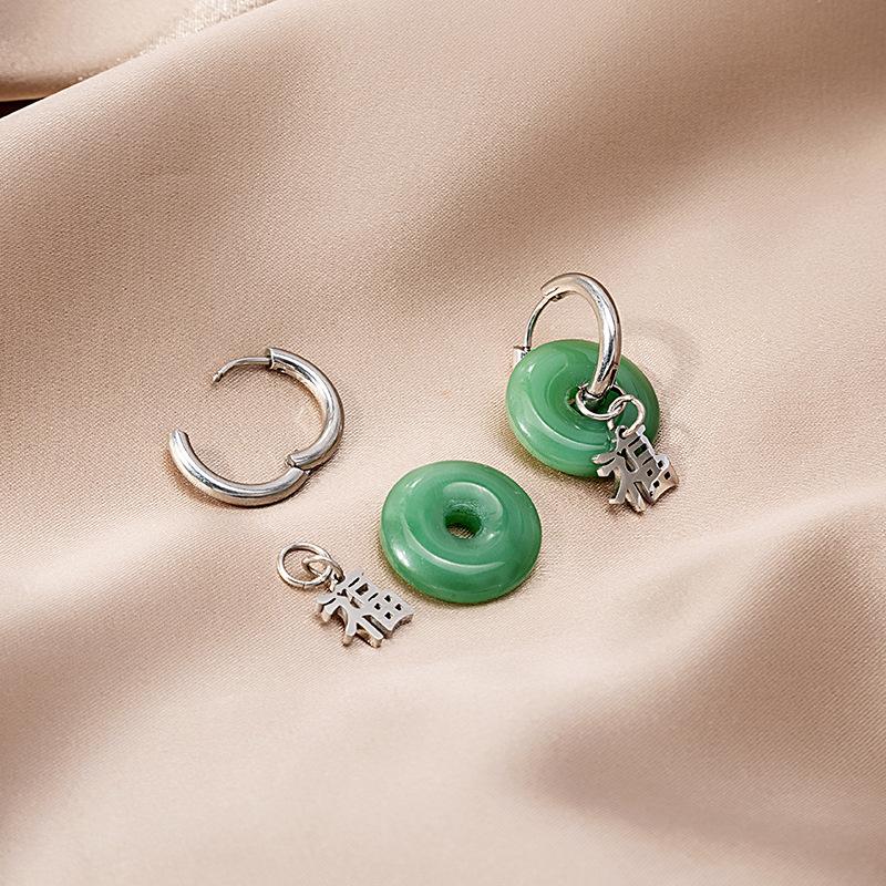 Chinese Style Retro Blessing Character Pendant Jade Pendant Ear Buckle, Exquisite Design And Creative Guochao Earrings Earrings