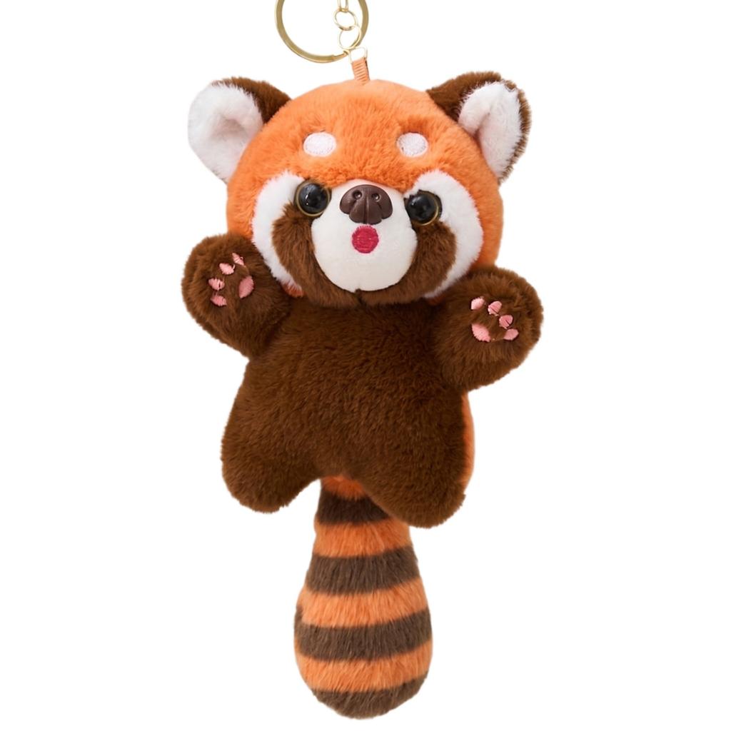 Plush Red Panda Keychain Soft Stuffed Animal Toy Hanging Decoration for Bags Backpacks and Gifts with Detailed Features and Striped Tail Design