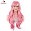 Womens Long Wavy Synthetic Wig With Adjustable Bangs Full Cap Heat-Resistant Hairpiece Daily Wear