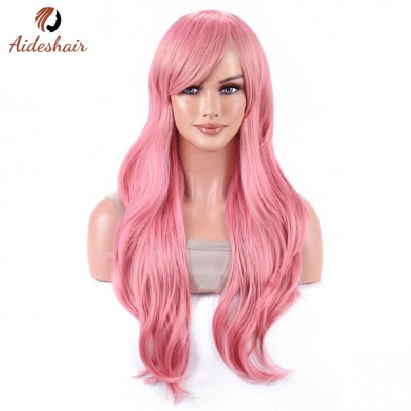 Womens Long Wavy Synthetic Wig With Adjustable Bangs Full Cap Heat-Resistant Hairpiece Daily Wear