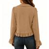 Women's Short Fall Button-Up Blouse with Ruffle Trim, Bell Sleeves and Collar
