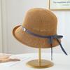 Korean Summer Women's Fisherman Hat with Bowknot Hollow Knit Sunshade Breathable Fashionable Beach Ribbons
