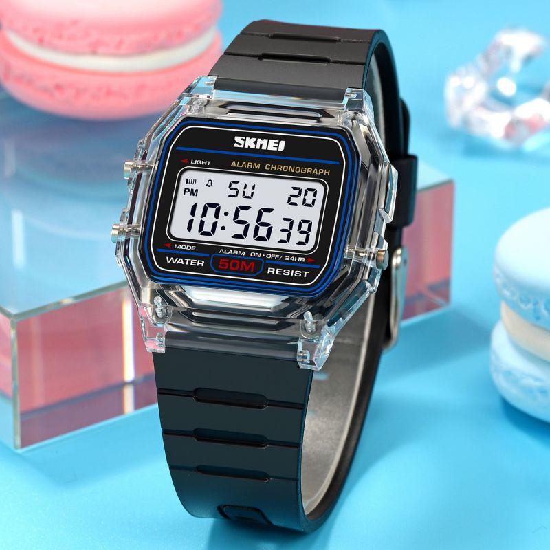 Jyullieoseu Skmei Transparent Square Urethane Digital Watch 2056