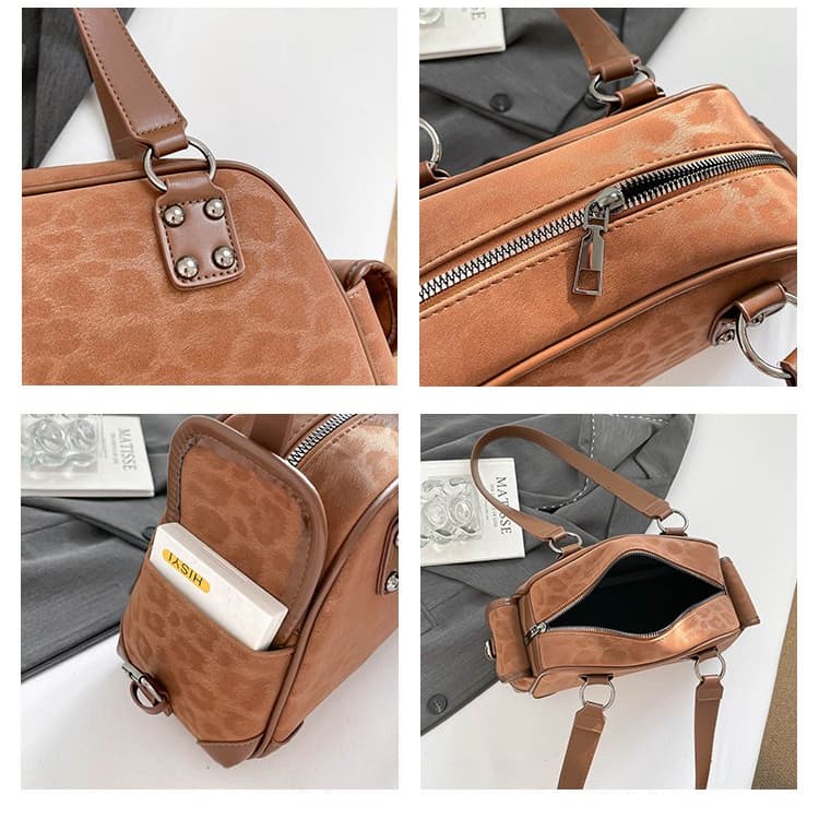 Leopard print Boston bag women's vintage shoulder bag