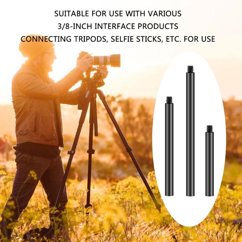 Aluminum Alloy Extension Rod 12mm Diameter 3/8 Female To Male Screw Adapter for Tripod and Fill Light Mounts Black