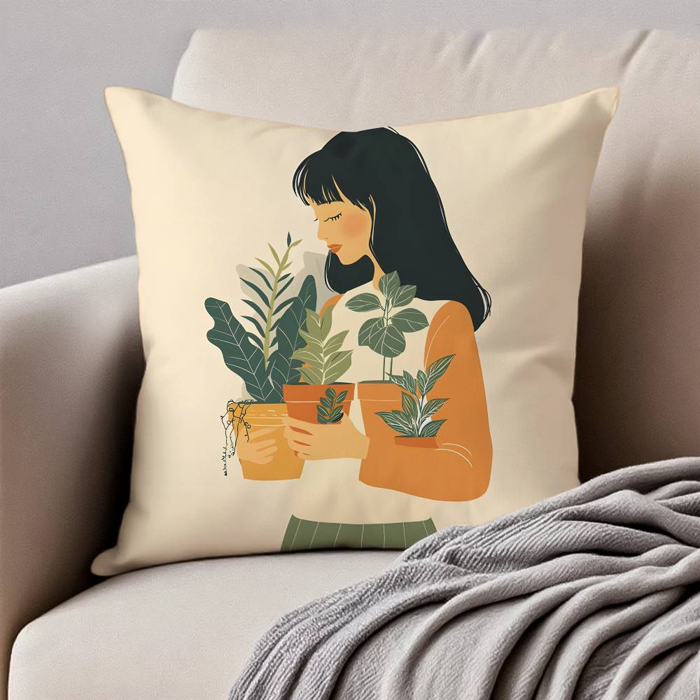 F-Blumen P-Pflanze G-Mädchen Kissenbezug Hausstaubmilben-Schutz Kissenbezug Verdeckter Reißverschluss Seidig Kurzer Plüsch Sofakissenbezug