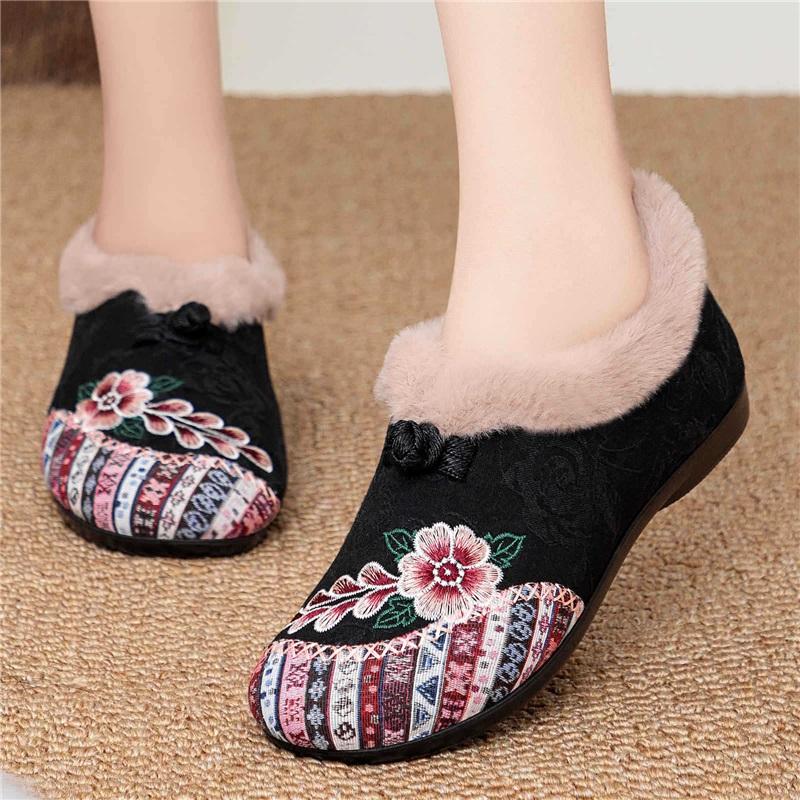 Women's Winter Velvet Thick Cotton Shoes Embroidered Casual Shoes
