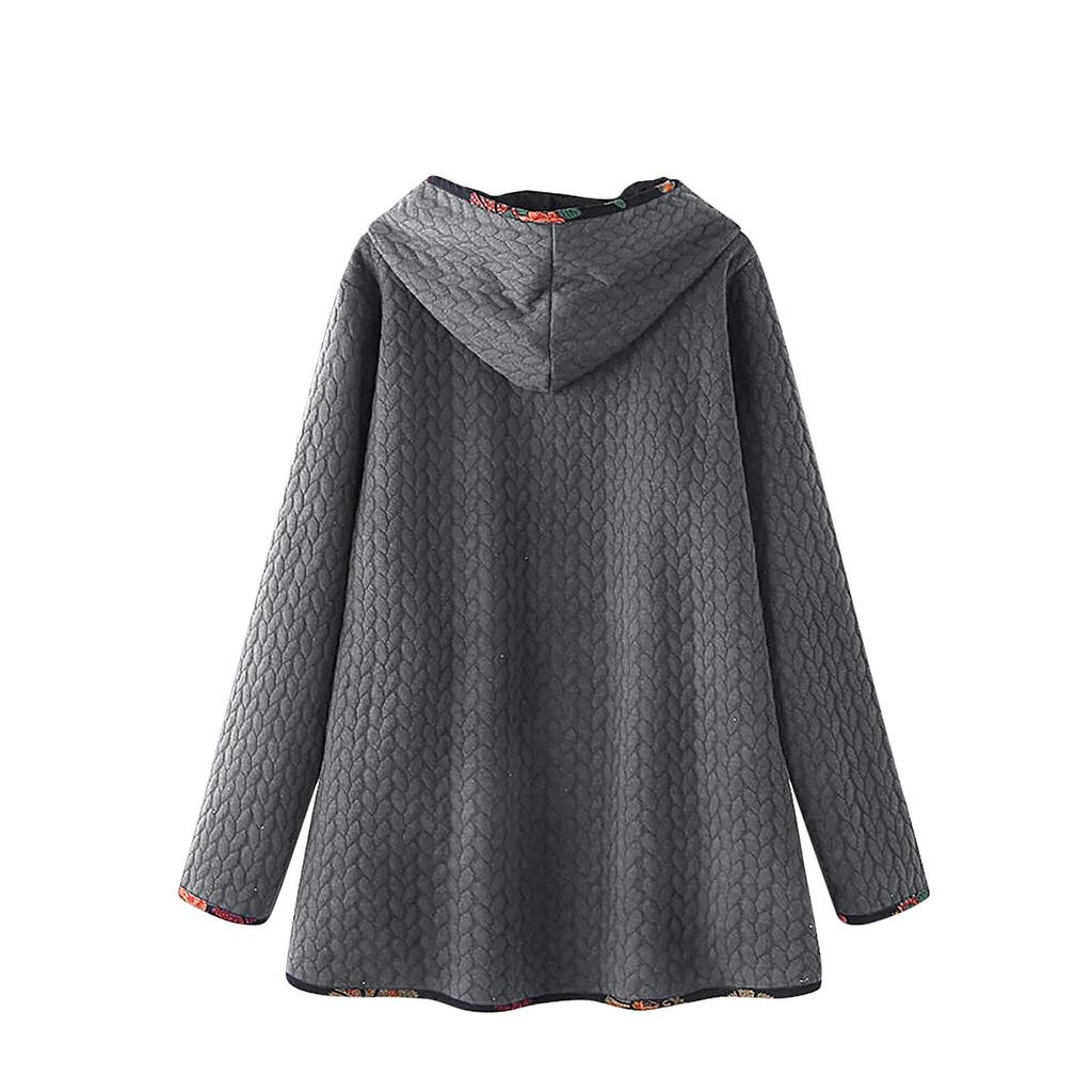 Damenmode Winter Kapuzenjacke Locker Bedruckt Langarm Baumwolle