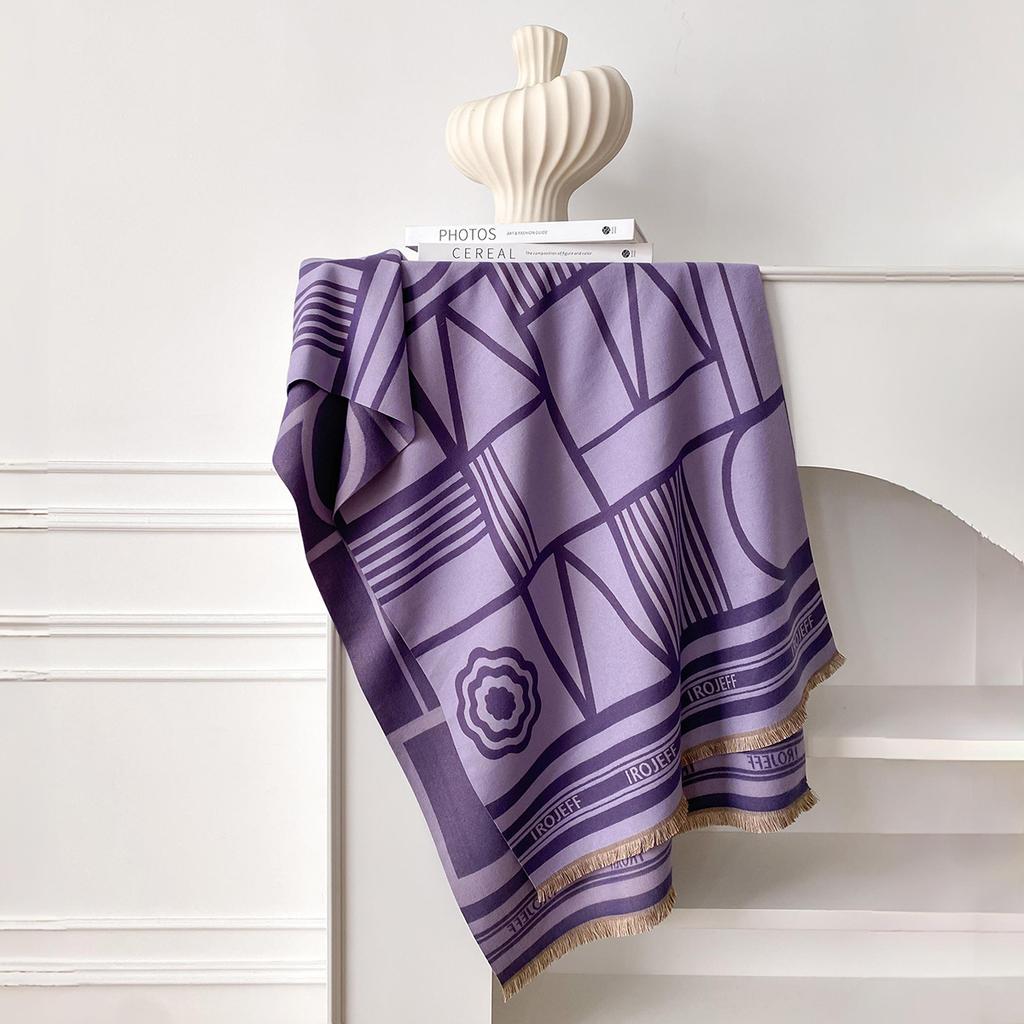 Winter Geometric Splicing Letters Versatile Simple Neck Protection Warm Scarves High Temperament Women Two-Sided Jacquard Shawl