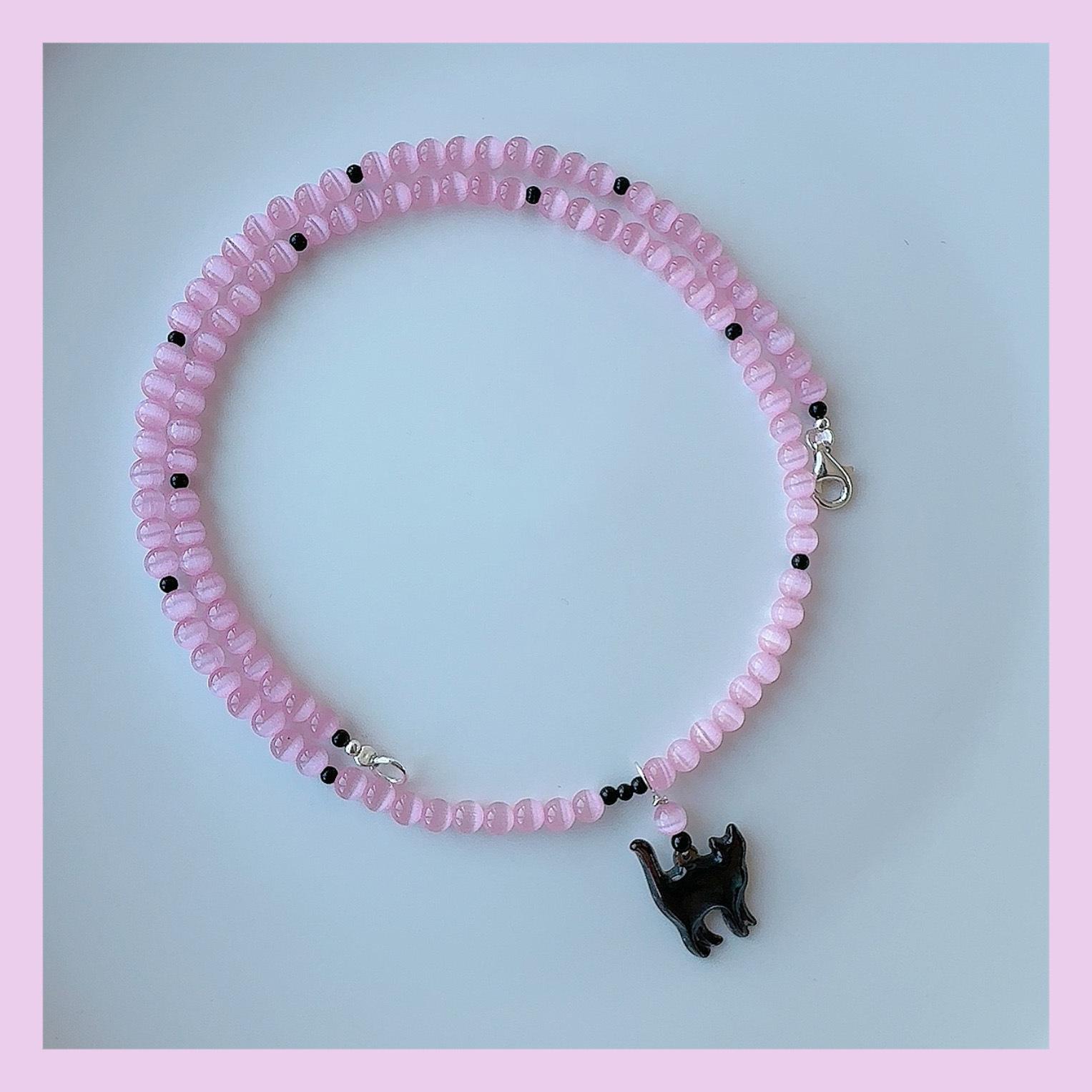 

опаловая ракушка, бусины, подвеска-котенок, модное, универсальное, изысканное колье-цепочка на ключицу, милый нишевый дизайн