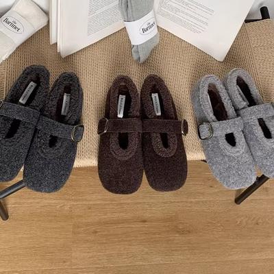 Autumn and Winter New Fashion Versatile Fluffy Shoes Women's Outer Wear Temperament Single Shoes Flat Cotton Shoes