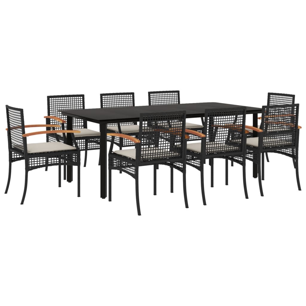 Vidaxl 9-Cz. Garden Furniture Set With Cushions, Black, PE Rattan