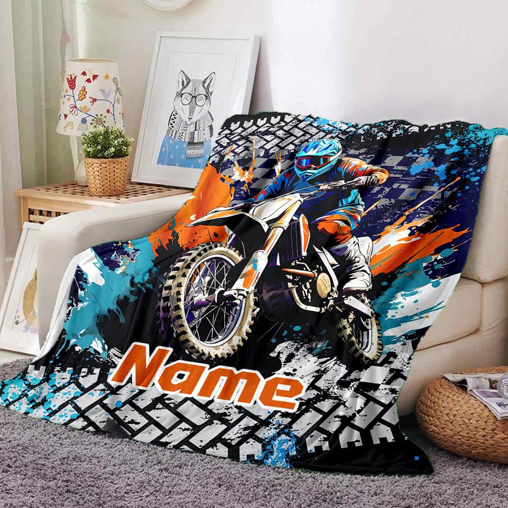 Racing Adventure Dirt Bike Thrills On The Track Throw Blanket Text Durable Comfort Great For Sofa Couch Office Bed Picnics Ideal For All Seasons