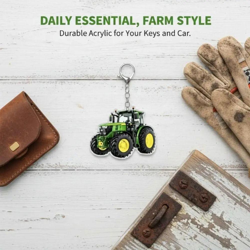 Acrylic Tractor Keychain 2D Flat Car Key Ring Fun Bag Charm  For Kids Adults Souvenir Keepsake