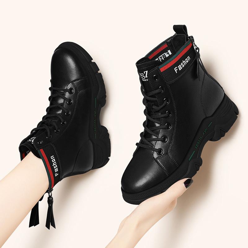 Britische Martin-Stiefel Damen Kurzstiefel Herbst und Winter Neu Samt Runde Spitze Dicke Sohle