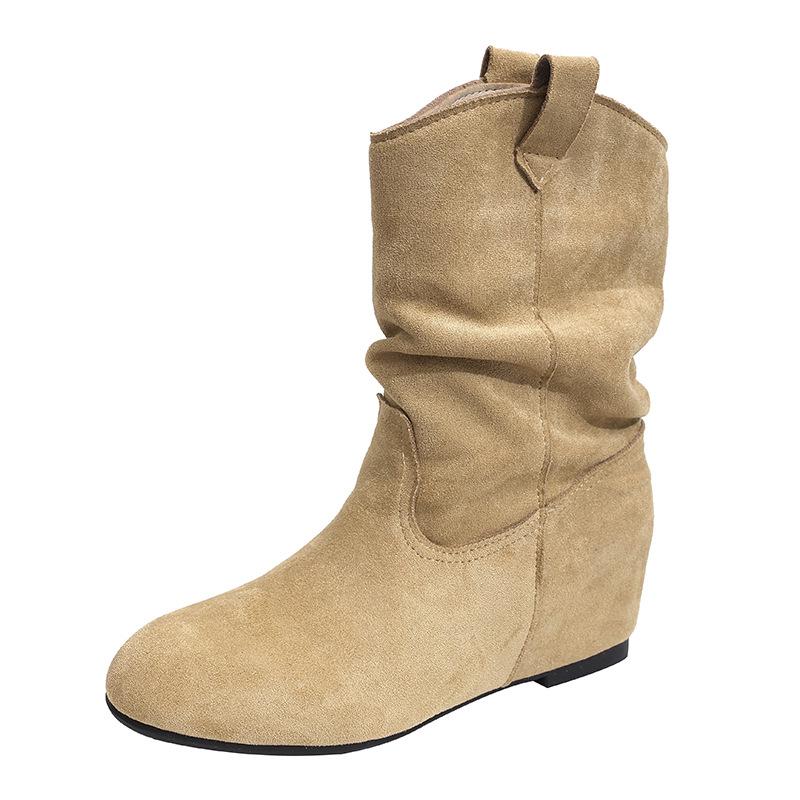 Jesień i zima 2025 botki Maillard damskie z wewnętrznym podwyższeniem nowa okrągła główka szeroka cholewka botki do kostki na grubym obcasie buty typu Martin