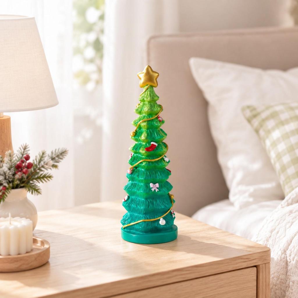 Tabletop Christmas Tree with Star Topper Freestanding Round Base Compact Holiday