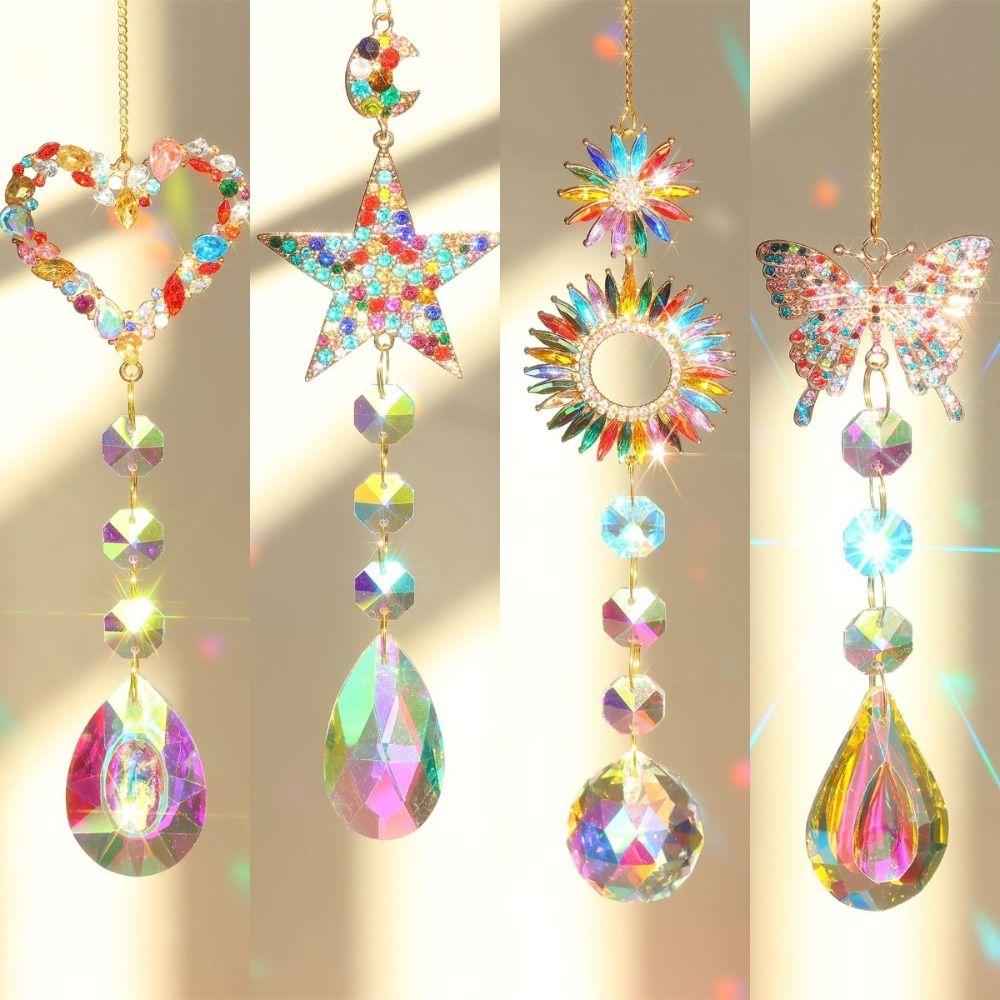 Diamant Kjærlighet Stjerne Sommerfugl Hengende Glassprismer Fargerikt Krystallanheng Vindu Hage