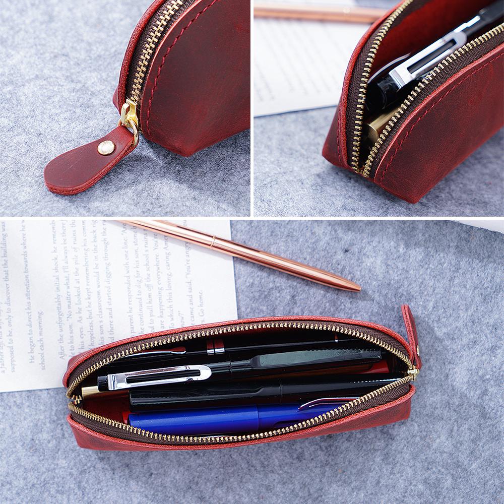 Vintage Reißverschluss Leder Federmäppchen Perfekte Größe Aufbewahrung für Männer & Frauen Schreibwaren & Make-up-Utensilien