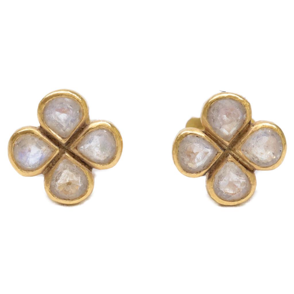 Marie-Helene De Taillac 22K Rainbow Moonstone Clover Earring Yellow GoldUsed