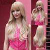 Parrucca sintetica lunga naturale ondulata bionda chiara con frangia per le donne Parrucche di Halloween per capelli Lolita Cosplay Fibra resistente al calore