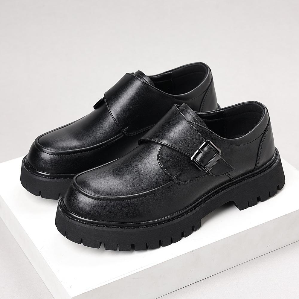 Large Size Men's Shoes Thick-Soled Height-Increasing Leather Shoes Fashionable Buckle Leather Shoes Suit-Style Round-Toe Shoes Comfortable Shoes